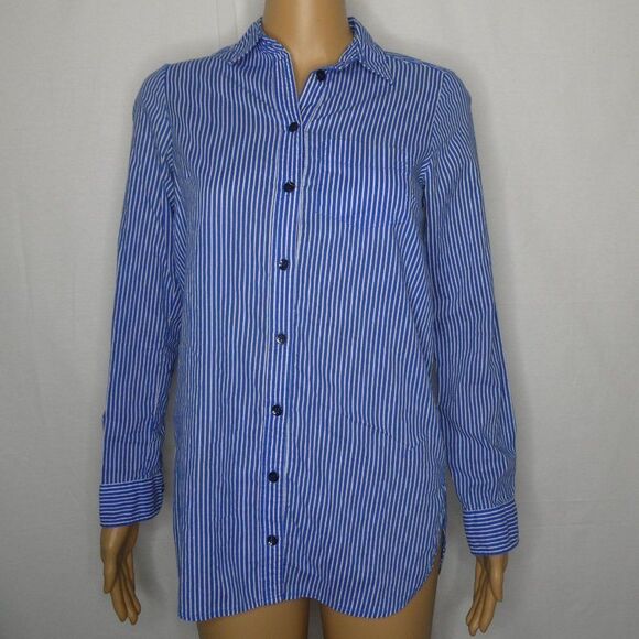 TopShop Striped Long Sleeve Button Up Shirt Blue 4 - Picture 1 of 11